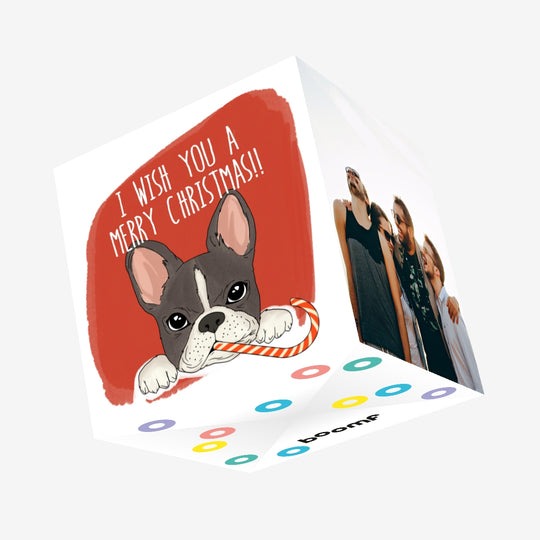 Cute French Bulldog Merry Christmas Confetti-exploding Greetings Card