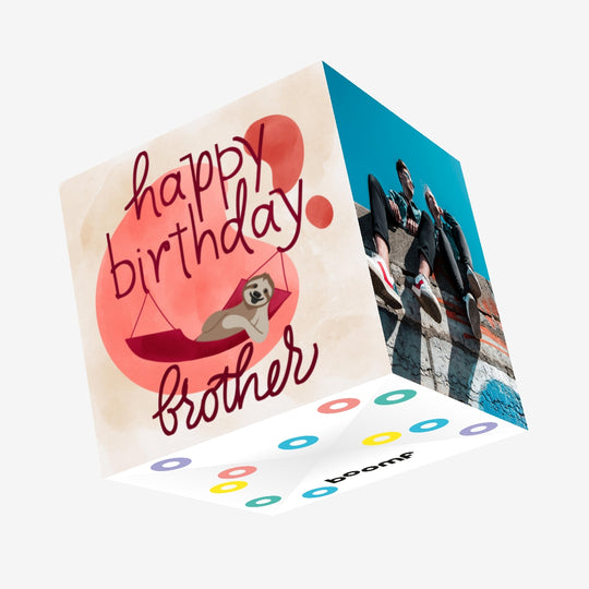 Happy Birthday Brother Sloth Lying In Hammock Confetti-exploding Greetings Card