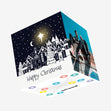 Happy Christmas Black And White Snowy Houses Confetti-exploding Greetings Card