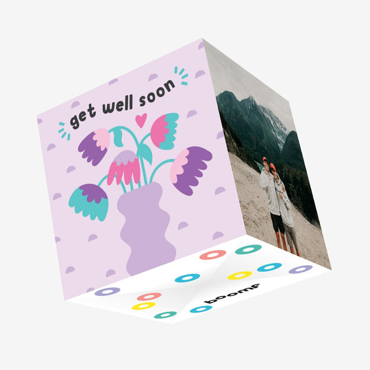 Get Well Soon Purple Flowers Confetti-exploding Greetings Card