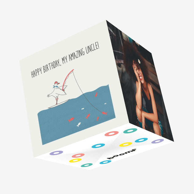 Fishing Seagull Happy Birthday Uncle Confetti-exploding Greetings Card