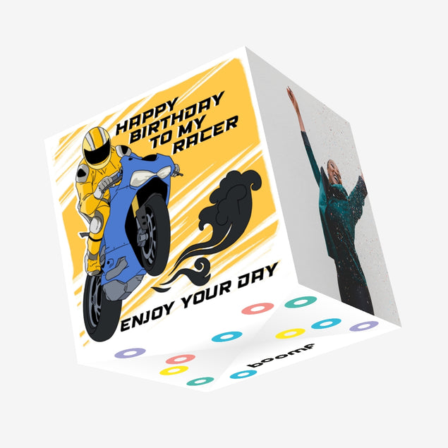 Motorbike Happy Birthday My Racer Confetti-exploding Greetings Card