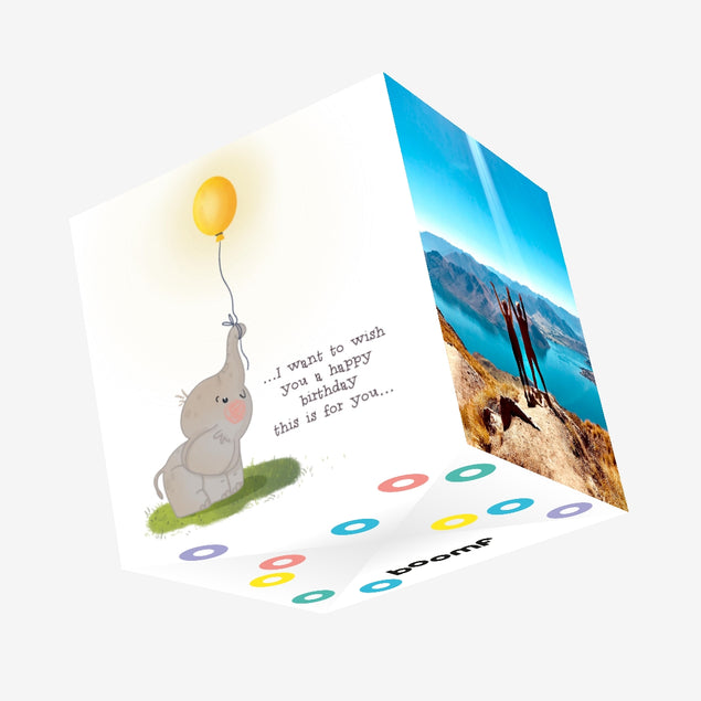 Little Elephant With Balloon Happy Birthday Confetti-exploding Greetings Card