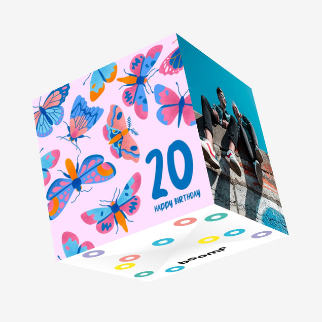 Delicate Pink Butterfly 20th Birthday Confetti-exploding Greetings Card