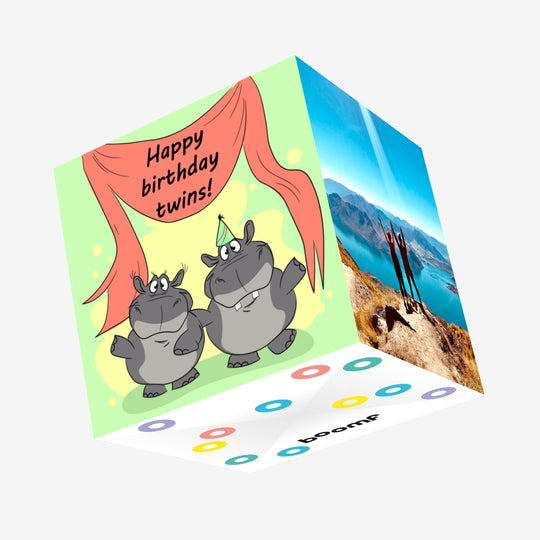Happy Birthday Twins Cute Hippos Confetti-exploding Greetings Card