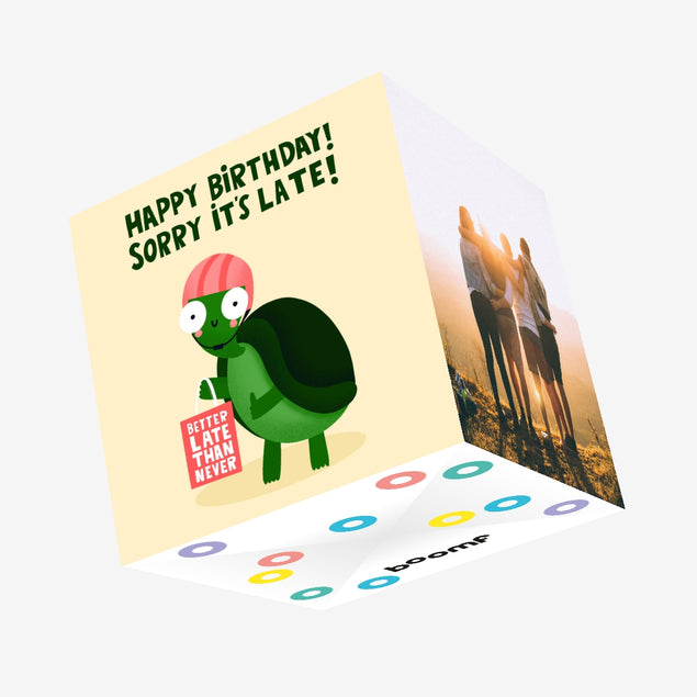 Funny Turtle Belated Birthday Confetti-exploding Greetings Card