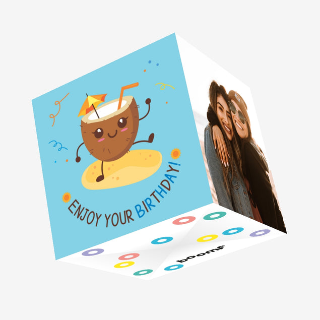 Beach Coconut Happy Birthday Confetti-exploding Greetings Card