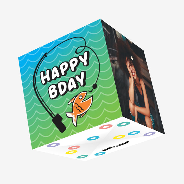 Happy Birthday Funny Fish And Fishing Rod Confetti-exploding Greetings Card