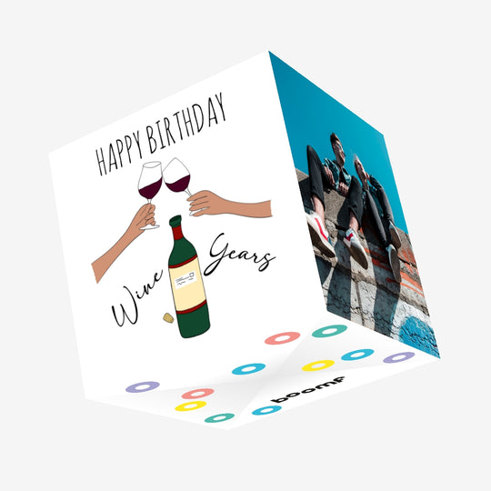 Happy Birthday A Bottle Of Wine And Glasses Confetti-exploding Greetings Card
