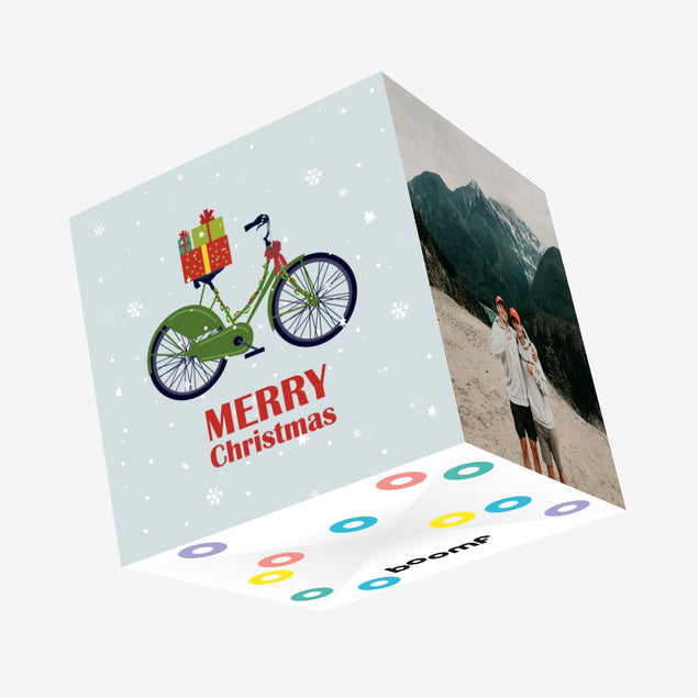 Merry Christmas Bike With Gifts Confetti-exploding Greetings Card