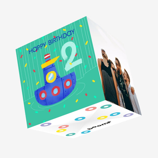 Cute Little Boat Happy 2nd Birthday Confetti-exploding Greetings Card