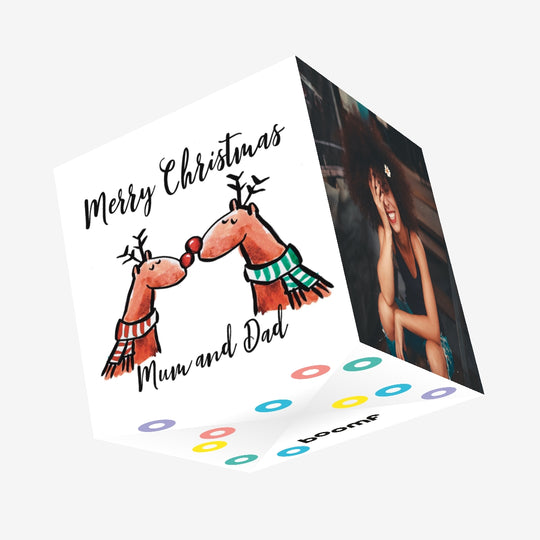 Watercolour Reindeer Mum And Dad Christmas Confetti-exploding Greetings Card
