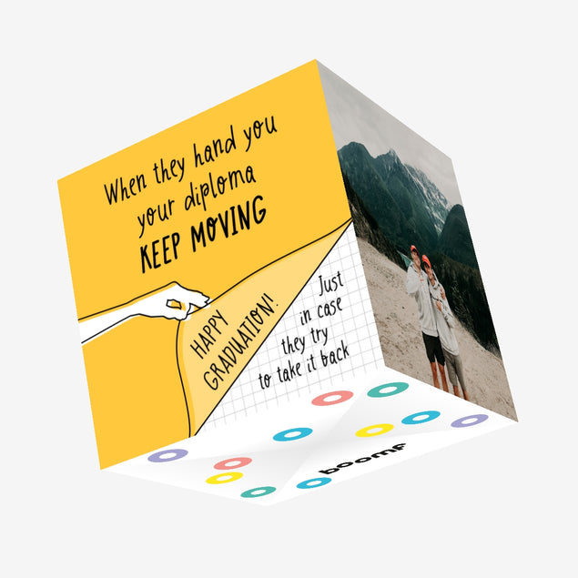 Yellow Keep Moving Happy Graduation Confetti-exploding Greetings Card