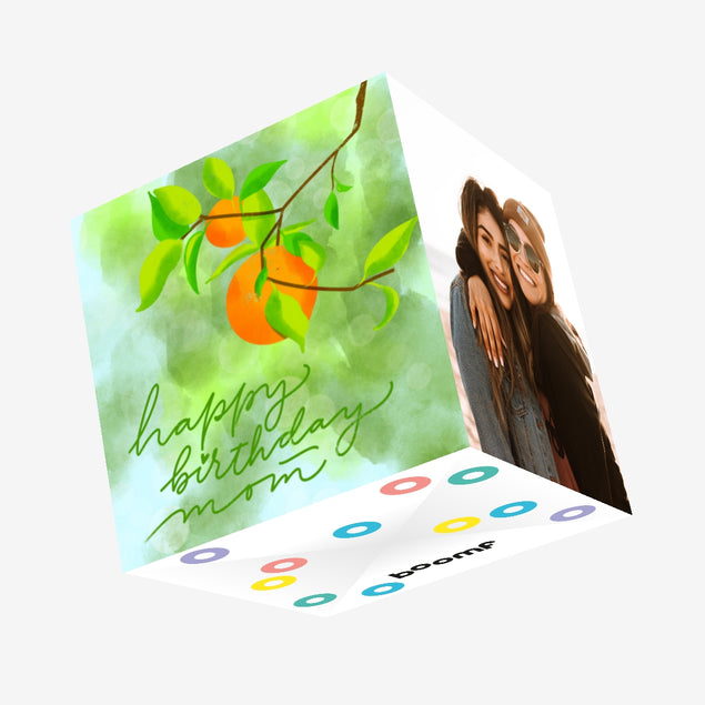 Happy Birthday Mom Oranges On A Branch Confetti-exploding Greetings Card