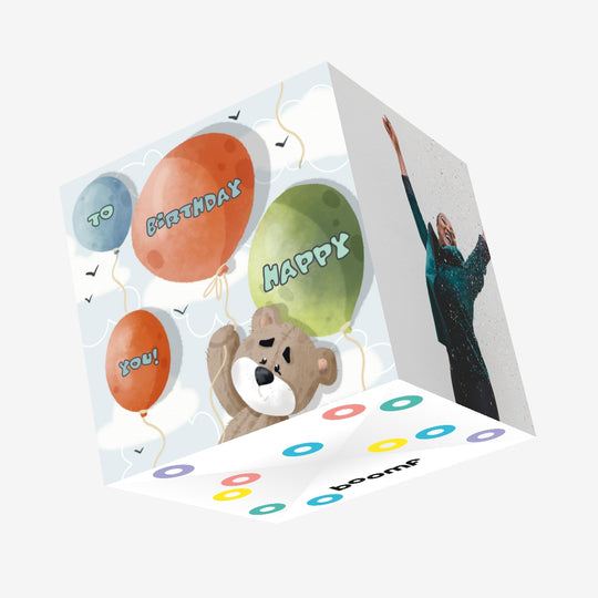 Teddy Bear With Balloons Happy Birthday Confetti-exploding Greetings Card