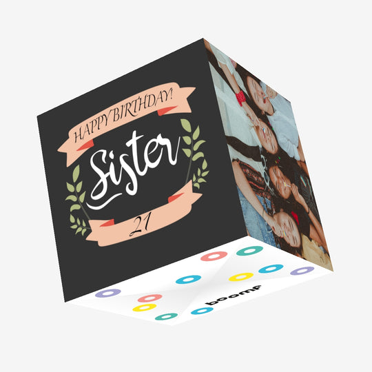 Happy 21st Birthday Sister In Black Confetti-exploding Greetings Card