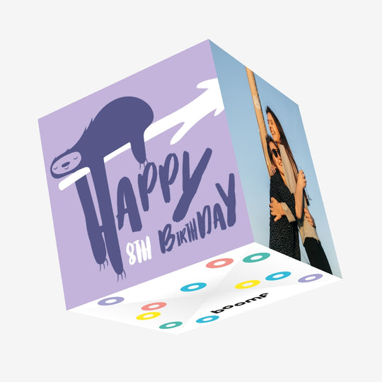 Cute Smiling Sloth Happy 8th Birthday Confetti-exploding Greetings Card