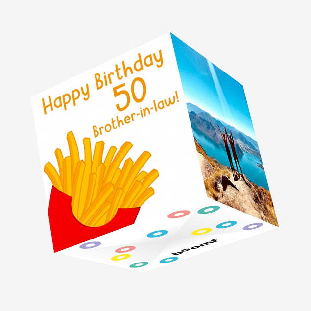 Happy 50th Birthday Brother-in-law French Fries Confetti-exploding Greetings Card