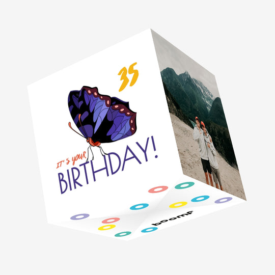 Blue Butterfly 35th Birthday Confetti-exploding Greetings Card