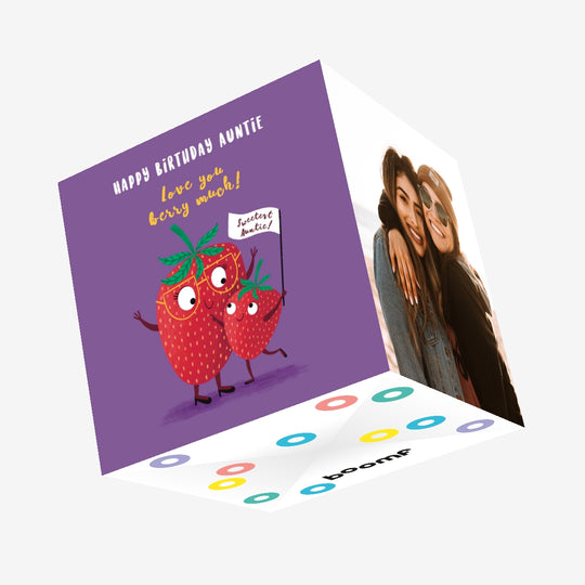 Cute Strawberry Love You Berry Much Auntie Birthday Confetti-exploding Greetings Card