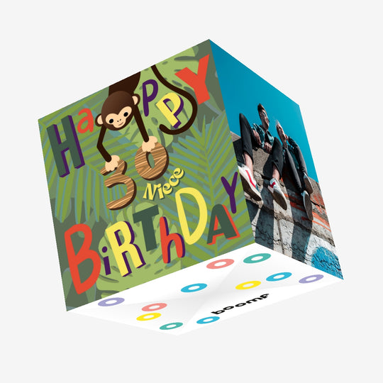 Tropical Monkey Niece 30th Birthday Confetti-exploding Greetings Card