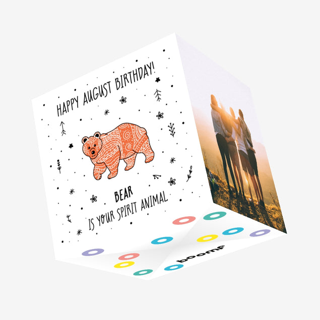 Spirit Animal Happy August Birthday Confetti-exploding Greetings Card