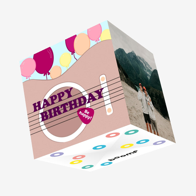 Guitar And Balloons Happy Birthday Confetti Exploding Greetings Card