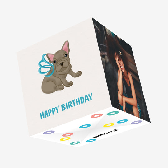 Brown Frenchie Happy Birthday Confetti-exploding Greetings Card