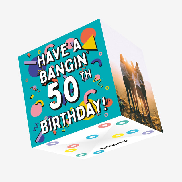 Geometric Shapes Have A Bangin' 50th Birthday Confetti-exploding Greetings Card