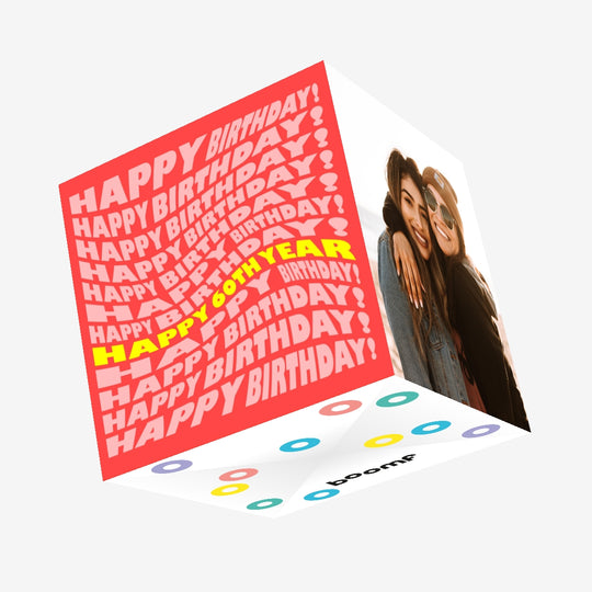 Red And Yellow Background Happy 60th Birthday Confetti-exploding Greetings Card