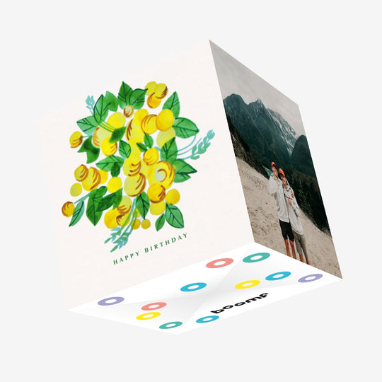 Beautiful Yellow Watercolor Flowers Happy Birthday Confetti-exploding Greetings Card