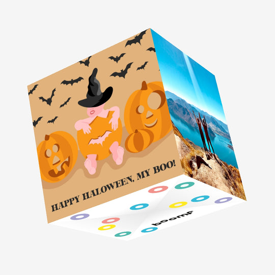 Happy Halloween Baby In A Pumpkin And Bats Confetti-exploding Greetings Card