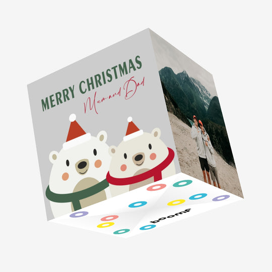 Polar Bears Merry Christmas Mum And Dad Confetti-exploding Greetings Card