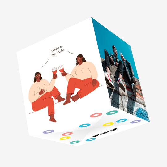 Girls With Wine Cheers To My Twin Happy Birthday Confetti-exploding Greetings Card