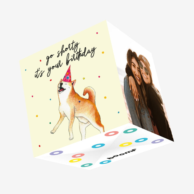 Shiba Inu Go Shorty Birthday Confetti-exploding Greetings Card