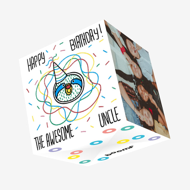 Happy Birthday Uncle Crayon Sloth With A Birthday Hat Confetti-exploding Greetings Card