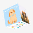 Happy Birthday Golden Retriever Blue Confetti-exploding Greetings Card