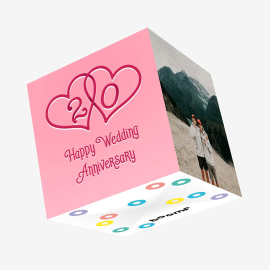 Happy 20th Anniversary Pink Hearts Confetti-exploding Greetings Card