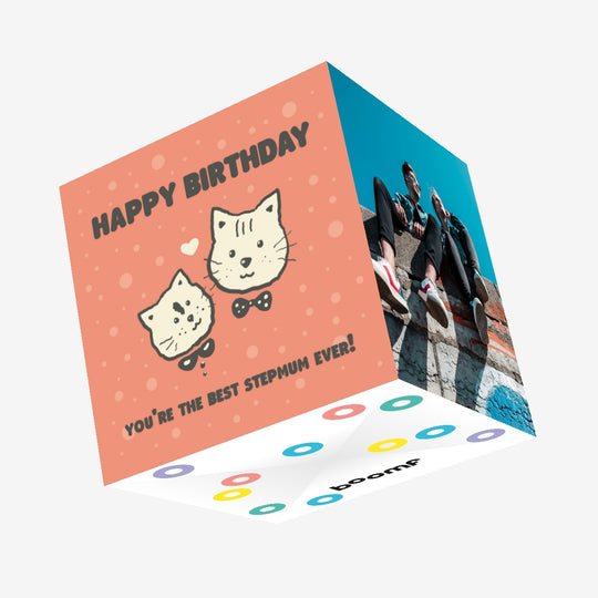 Happy Birthday Stepmum Cat And Kitten Confetti-exploding Greetings Card