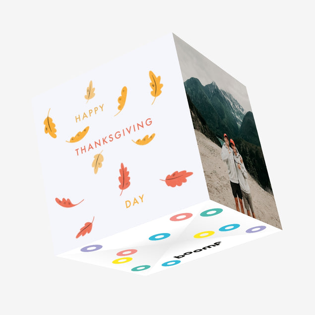 Happy Thanksgiving Falling Leaves Confetti-exploding Greetings Card