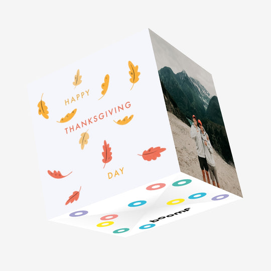 Happy Thanksgiving Falling Leaves Confetti-exploding Greetings Card
