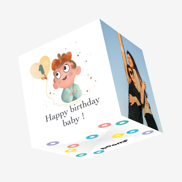 Happy 1st Birthday Cute Girl With A Balloon Confetti-exploding Greetings Card