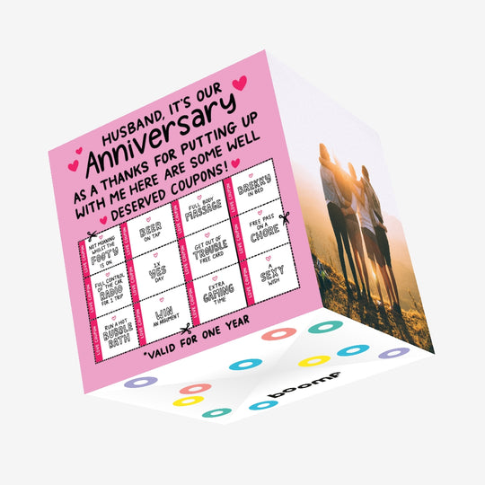 Happy Anniversary Husband Well Deserved Coupons Confetti-exploding Greetings Card