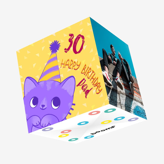 Happy 30th Birthday Cute Cat Dad Confetti-exploding Greetings Card