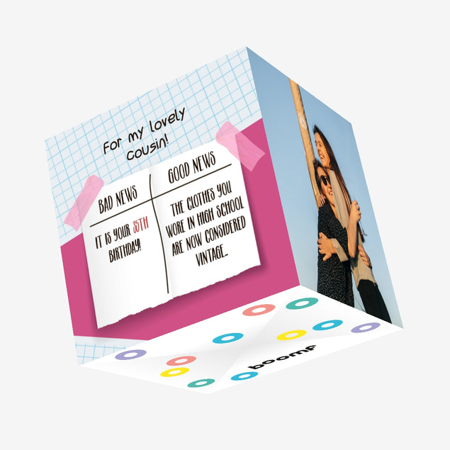 News Sticker Happy 35th Birthday Cousin Confetti-exploding Greetings Card