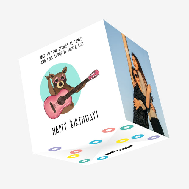 Happy Birthday May All Your Strings Be Tuned Confetti-exploding Greetings Card