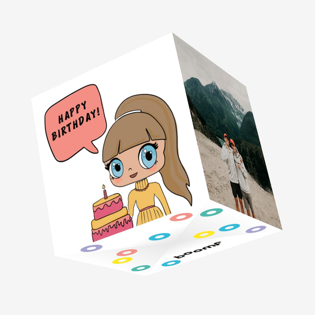 Big Eyes Anime Girl Happy Birthday Confetti-exploding Greetings Card