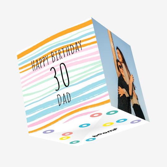 30th Happy Birthday Stripes Dad Confetti-exploding Greetings Card