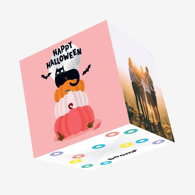 Black Cat Pumpkin Tower Halloween Confetti-exploding Greetings Card