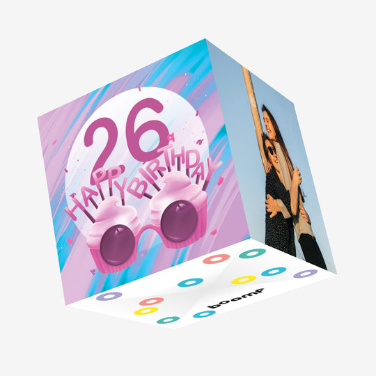 Happy 26th Birthday Cupcake Glasses Confetti-exploding Greetings Card